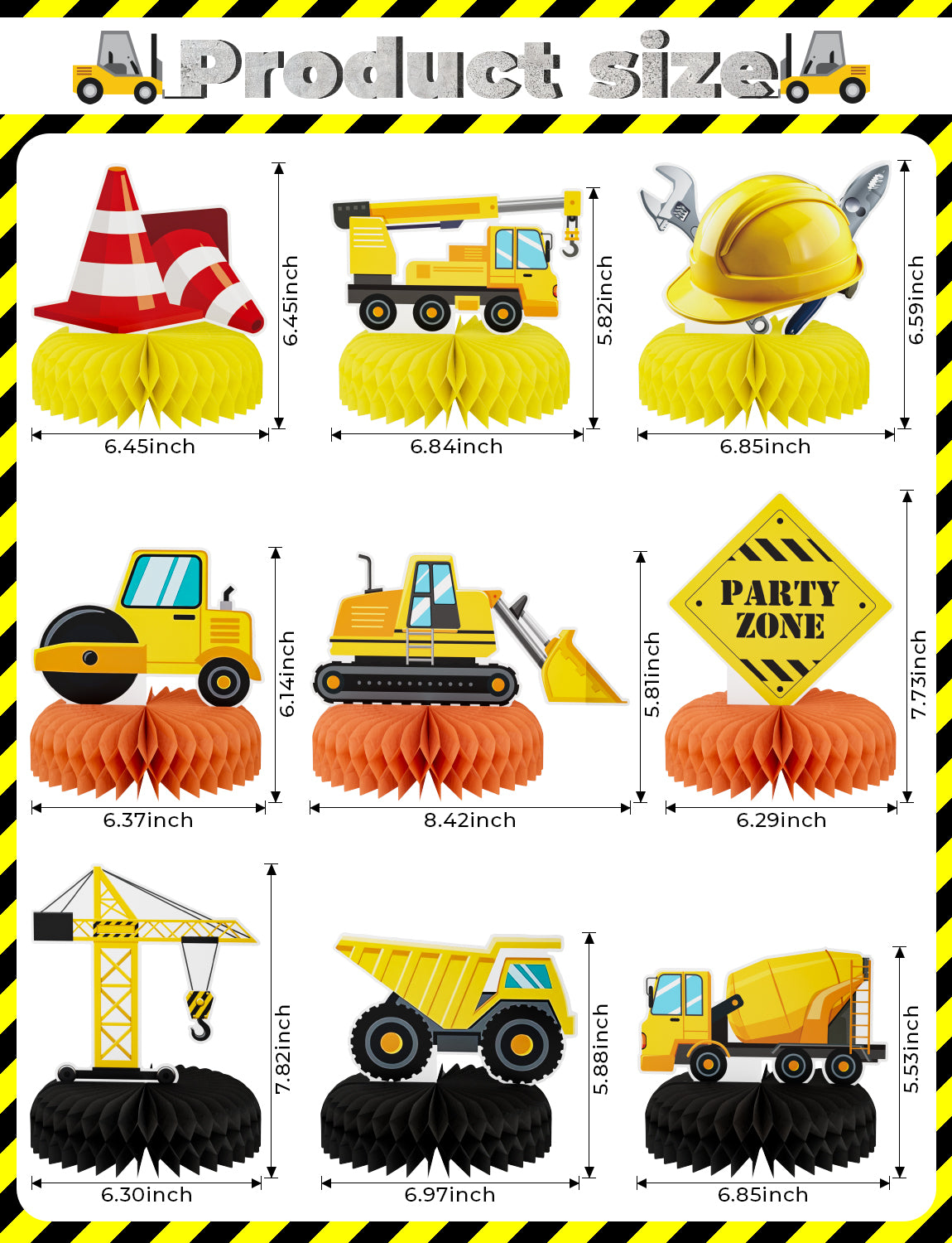 Adeyoo 9Pcs Construction Party Honeycomb Centerpieces Construction Vehicles Table Decorations Trucks Cars Centerpieces for Construction Theme Birthday Party Supplies