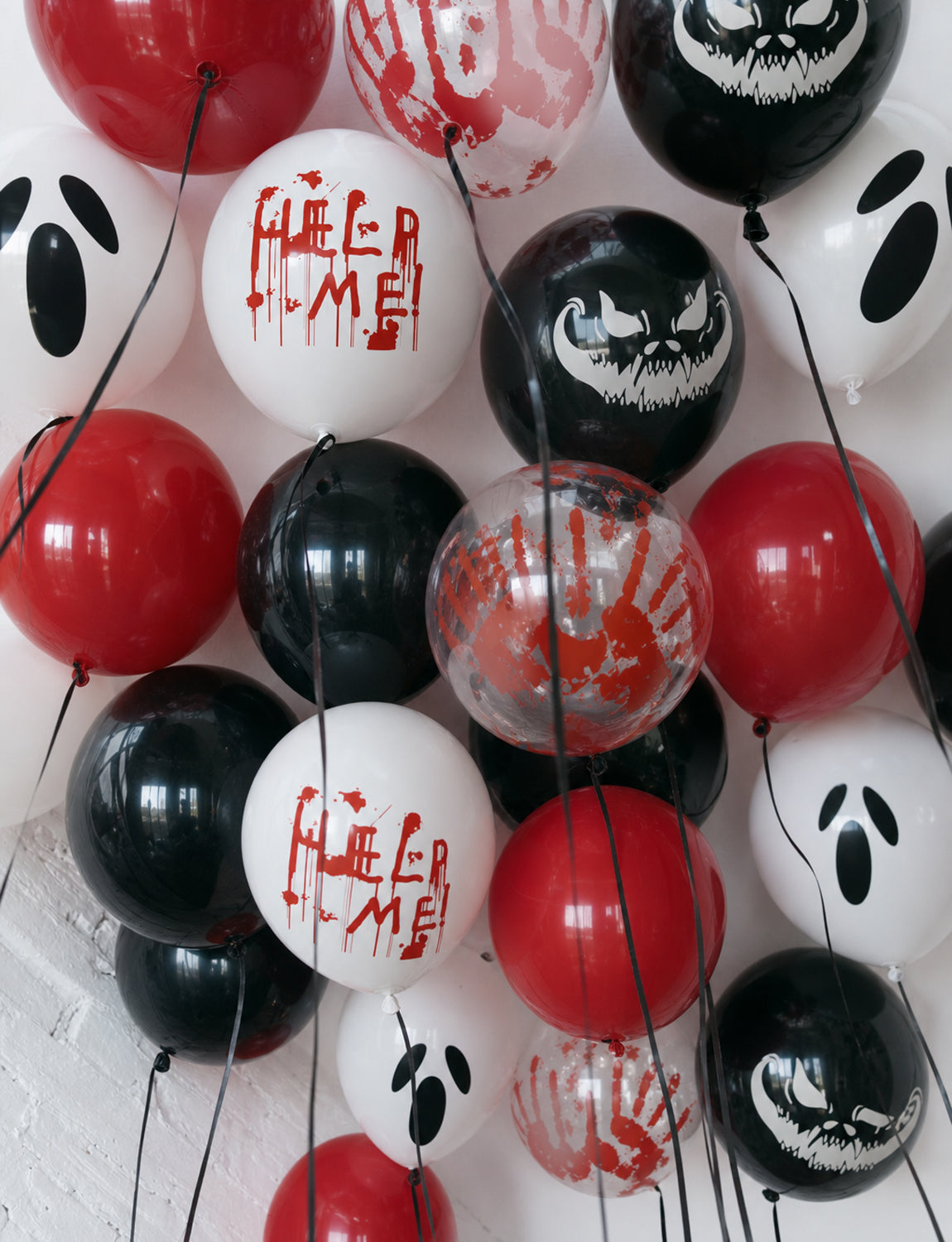 Halloween Balloons, Black Red Bloody Balloon for Halloween Decor 50 Pcs 12 Inch Halloween Latex Balloon, Bloody Handprint Ghost Print Balloon for Spooky Horror Haunted House Creepy Parties