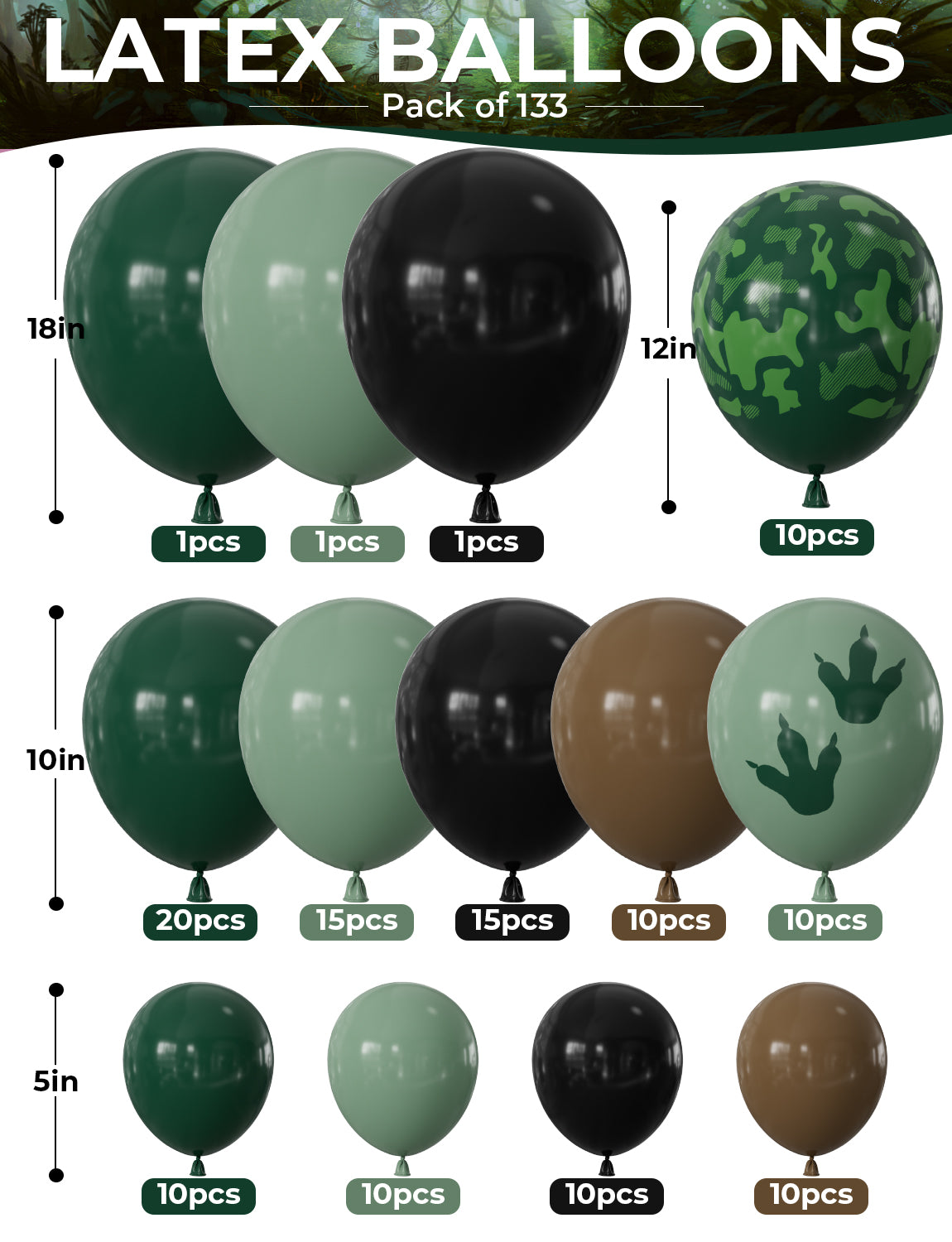 Dinosaur Birthday Party Decorations, 133Pcs Green and Black Balloon Arch Kit with ROAR Foil Balloons and Dinosaur Stickers, Jungle Dinosaur Party Supplies for Boys Birthday Baby Shower