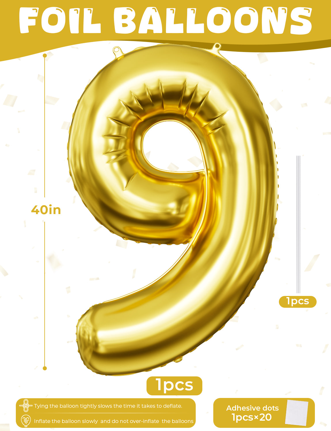 Gold Number 9 Balloon – 40 Inch Giant Foil Number Balloon, Large Gold Number Balloons for Men Women Boys Girls Birthday Graduation Anniversary Party Decorations