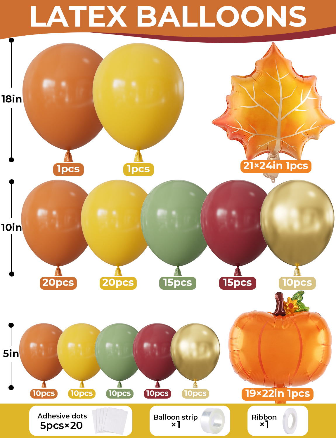 Fall Balloon Garland Arch Kit, Thanksgiving Balloons with Pumpkin Balloon | 134 PCS Fall Balloons with Burnt Orange, Yellow, Burgundy and Green Balloons, Maple Leaf Foil Balloon, Harvest Party Decor