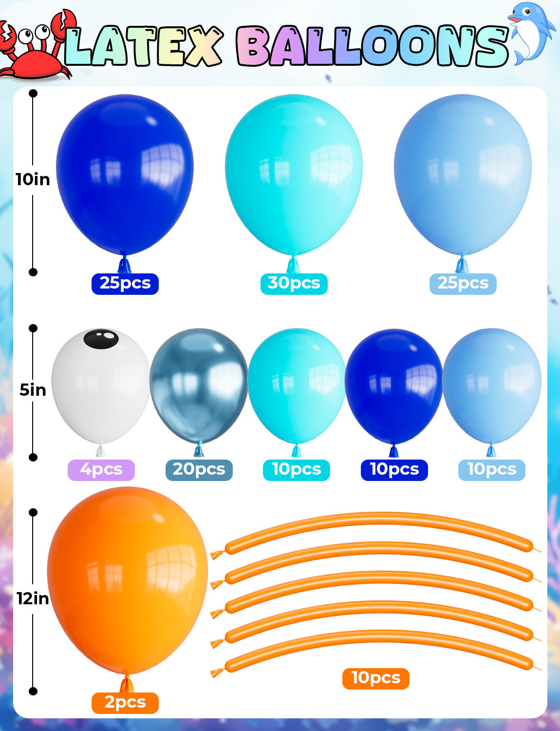 Adeyoo Under The Sea Balloon Arch Garland Kit, 154Pcs Ocean Themed Party Decorations with Blue Balloons, Marine Animals Foil Balloons for Ocean Theme Birthday Baby Shower Wedding Party Supplies