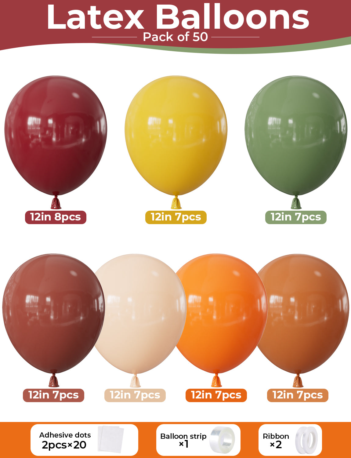Adeyoo Thanksgiving Balloons, 50Pcs 7-Color Fall Balloon Set, Harvest Decor