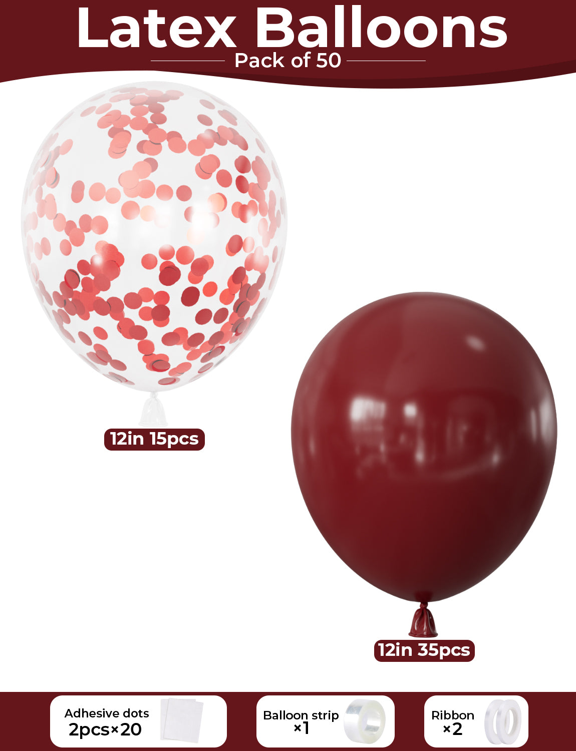 Adeyoo 50 Pcs Burgundy Balloons - 12 Inch Burgundy Latex Confetti Balloons, Glitter Maroon Balloon Wine Red Party Balloon for Birthday Valentine's Day Wedding Graduation Party Decorations