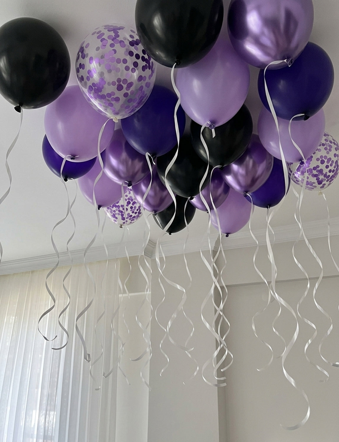 Purple and Black Balloons, 50 Pcs Mixed Purple Latex Balloon,12 Inch Purple Confetti Balloons, Metallic Purple Balloons for Women Birthday Halloween Baby Shower Bridal Wedding Party Decorations