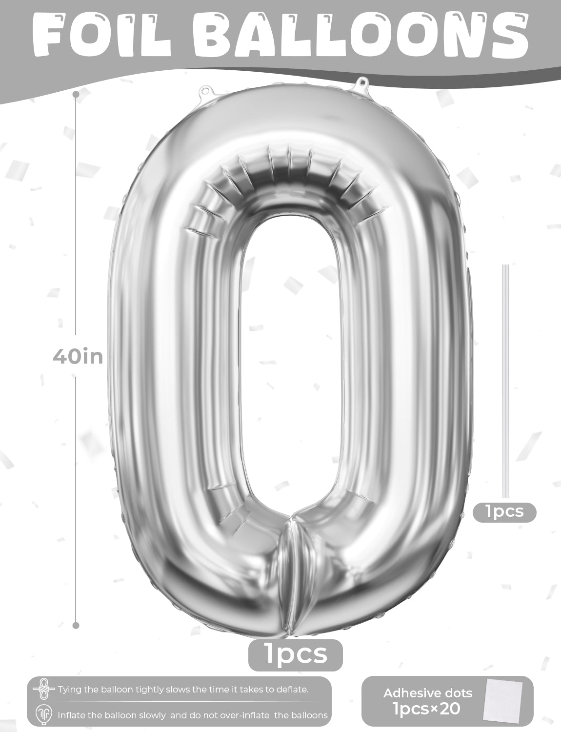 Silver Number 0 Balloon - 40 Inch Number BalloonLarge Silver Foil Balloons for Men Women Boys Girls Birthday Baby Shower Party Decorations