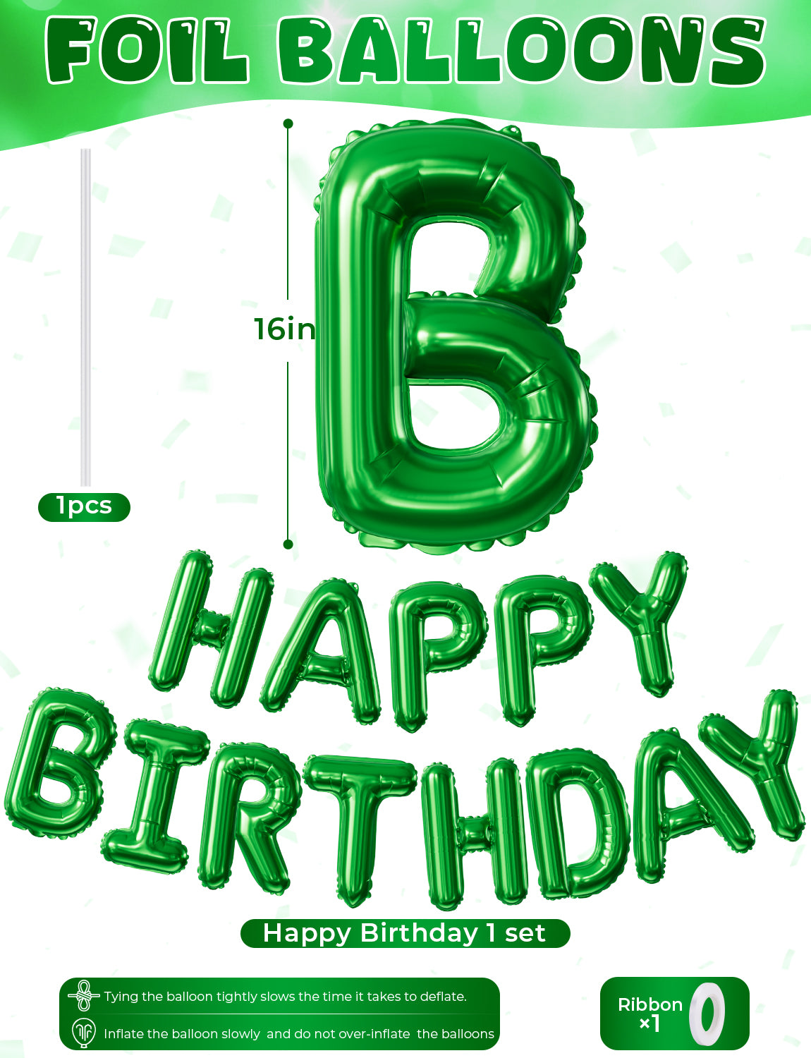 Green Happy Birthday Balloons Banner - 16 Inch Green Birthday Foil Balloon Big Letter Balloons Self Inflating Hbd Sign Balloon for Women Men Birth Party Decorations