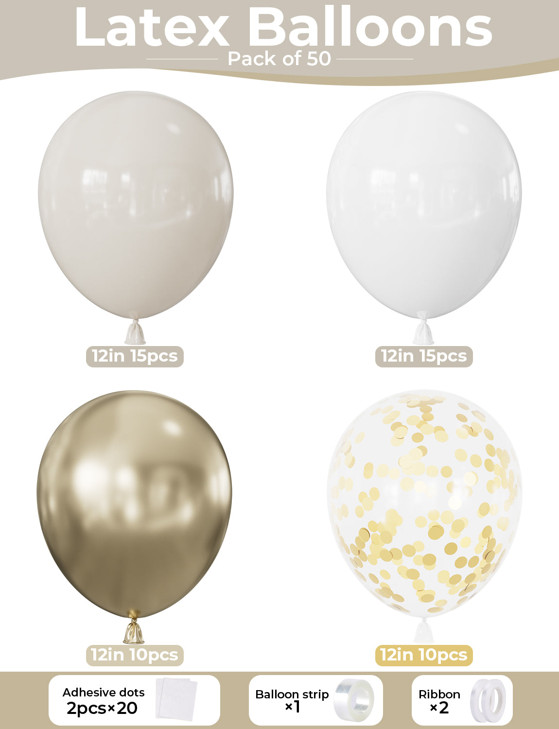 White and Gold Balloons - 12Inch Gold and White Balloons for Wedding 50Pcs White and Gold Balloons with Gold Confetti Balloon Wedding Balloons for Birthday Baby Shower Engagement Party Decor