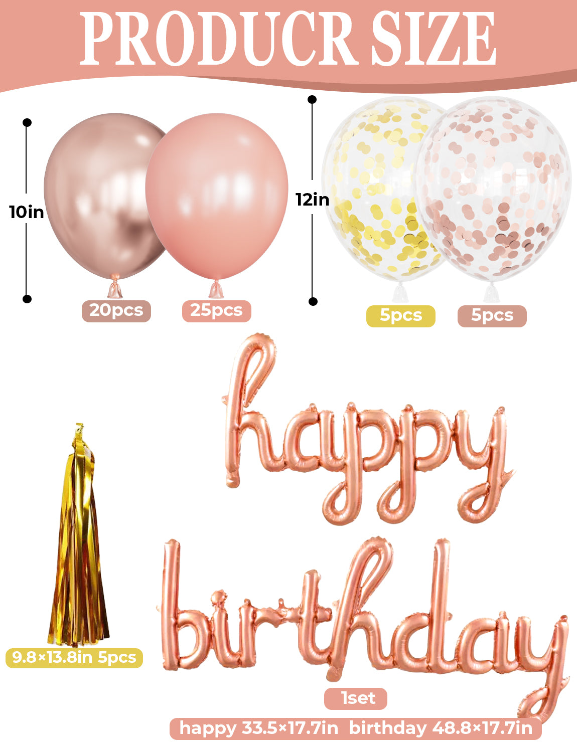 Adeyoo Rose Gold Birthday Decoration for Women Girls - Rose Gold Party Decorations with Happy Birthday Balloons, Foil Curtain, lips Champagne Lipstick Love Foil Balloons for Women Girls Party Supplies