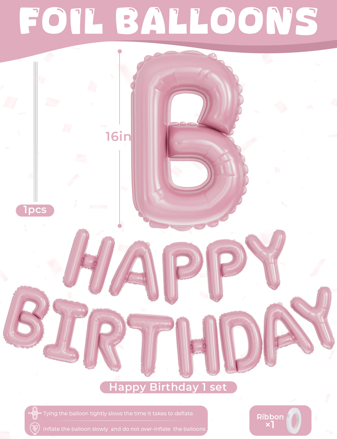 Adeyoo Pink Happy Birthday Balloons Banner - 16 Inch Pink Happy Birthday Foil Balloon Big Letter Balloons Self Inflating Hbd Sign Balloon for Girls Women Princess Boys Men Birth Party Decorations