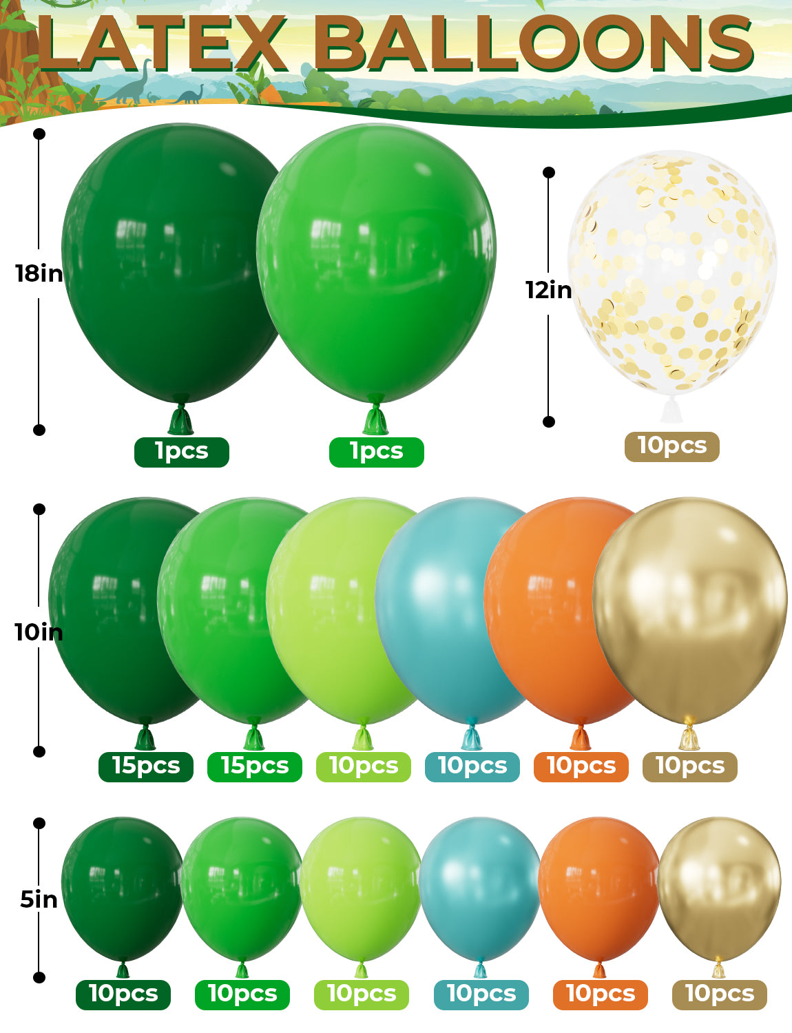 156Pcs Dinosaur Balloons Arch Kit Garland - Dinosaur Birthday Party Decorations with Green Blue Orange Gold Latex Confetti Balloons Happy Birthday Banner for Jungle Safari Theme Party Supplies