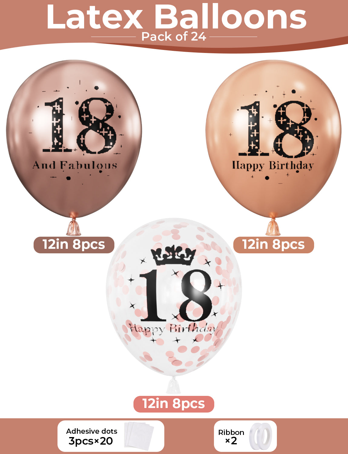 Adeyoo 24Pcs 18th Birthday Balloons for Girls - Fabulous 12Inch Rose Gold 18th Latex Confetti Balloons, Rose Gold 18 Happy Birthday and Anniversary Party Decorations for Girls Boys