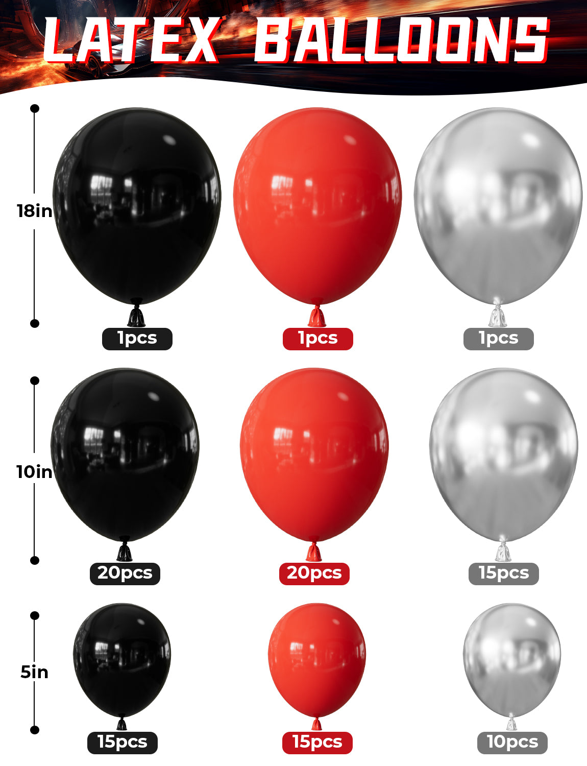 Adeyoo Race Car Balloons Arch Garland Kit - 102Pcs Red Black Silver Balloon Arch with Checkered Wheels Race Car Foil Balloons for Racing Themed Birthday Baby Shower Party Decorations