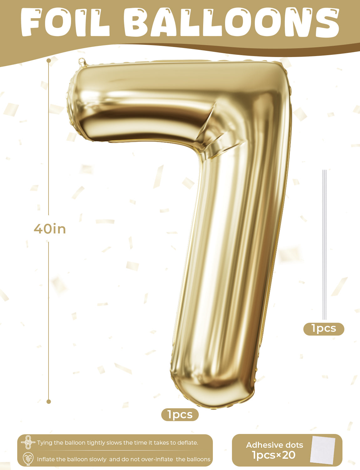 Adeyoo Light Gold Number 7 Balloon - 40" Giant Champagne Gold Number Balloons 0-9 Set, Self Inflating Digital 7 Balloon for Girls Boys Women Men Birthday Graduation Anniversary Party Decorations