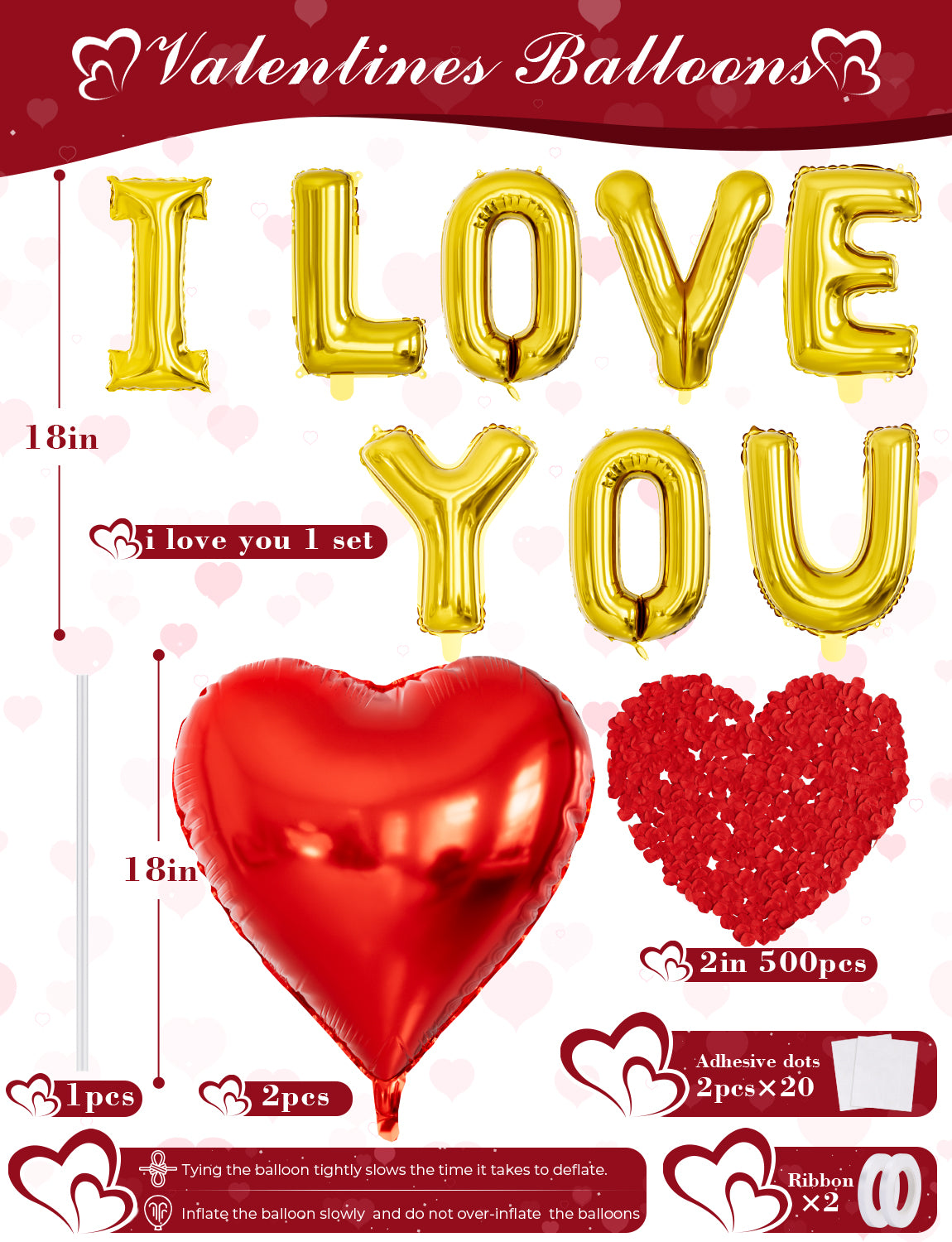 Adeyoo Gold I Love You Balloons Decorations - Red Heart Foil Balloons with Rose Petals, 18 Inch Valentines Balloon for Romantic Valentines Wedding Anniversary Proposal Engagement Party Decorations