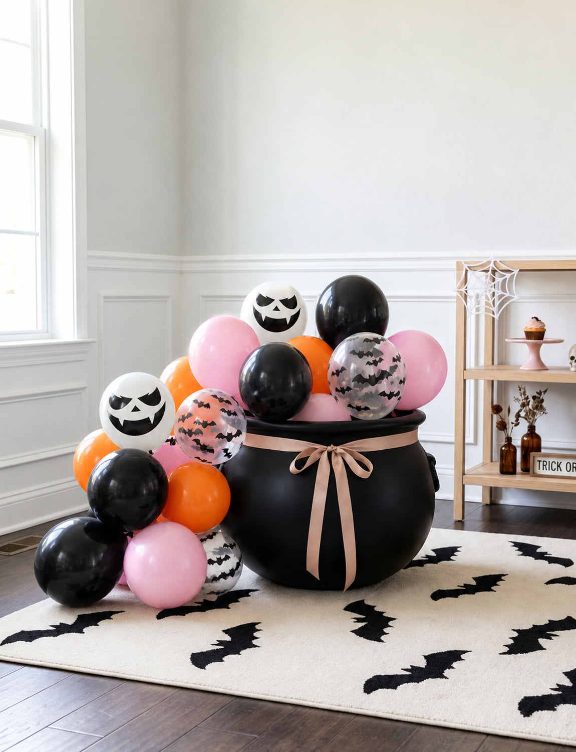 Halloween Balloons, Pink Orange Black Balloons for Halloween Decor 50 Pcs 12 Inch Halloween Latex Balloons, Bat Ghost Print Balloons for Girls Halloween Spooky One Scary Party Decorations