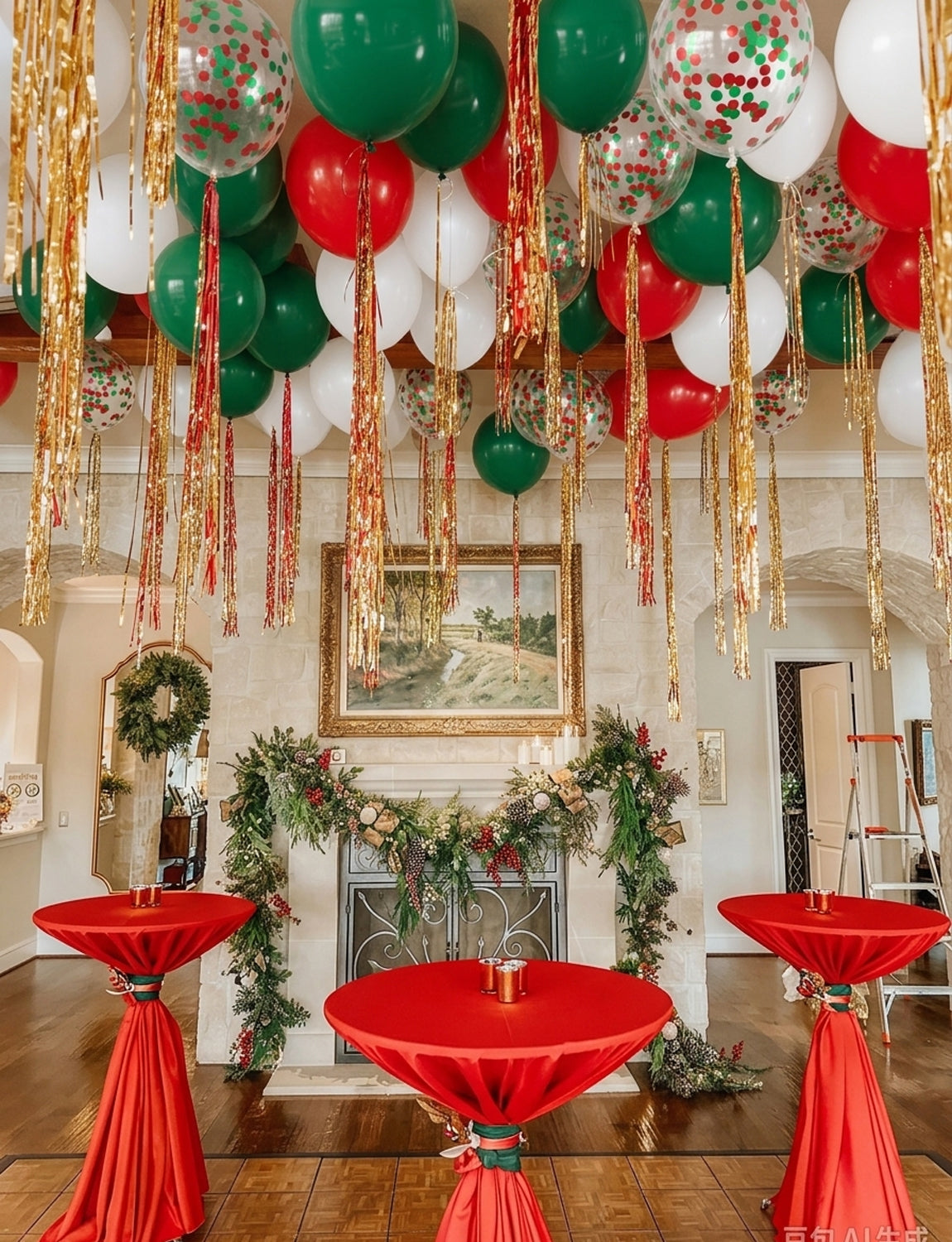 Christmas Balloons, 50 Pcs 12 Inch Red Green White Latex Balloons Christmas Latex Balloons, Red Green Confetti Balloon, Xmas Decorations for Christmas Winter Italian Themed Birthday Party