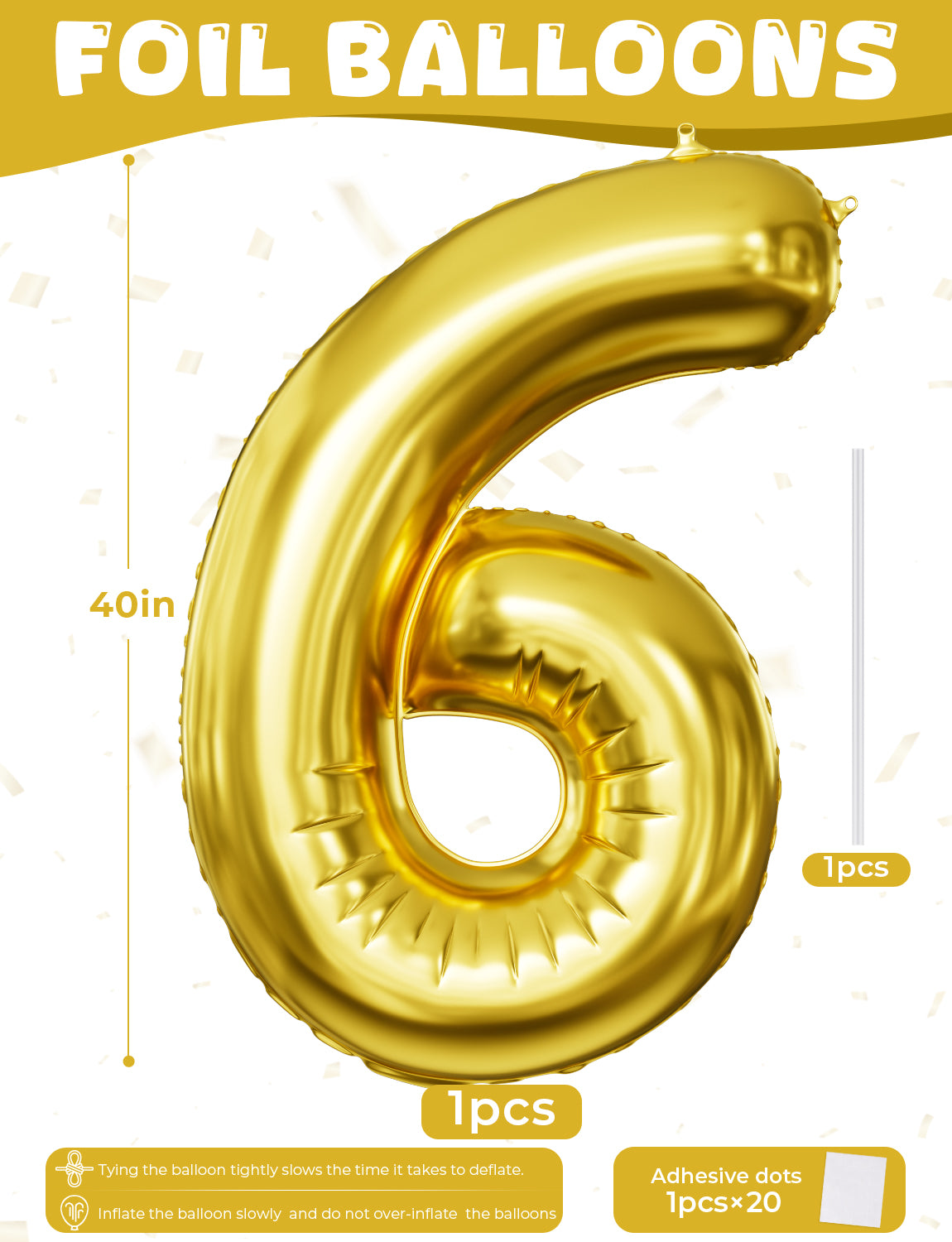 Gold Number 6 Balloon – 40 Inch Giant Foil Number Balloon, Gold Number Balloons for Men Women Boys Girls Birthday Graduation Anniversary Party Decorations