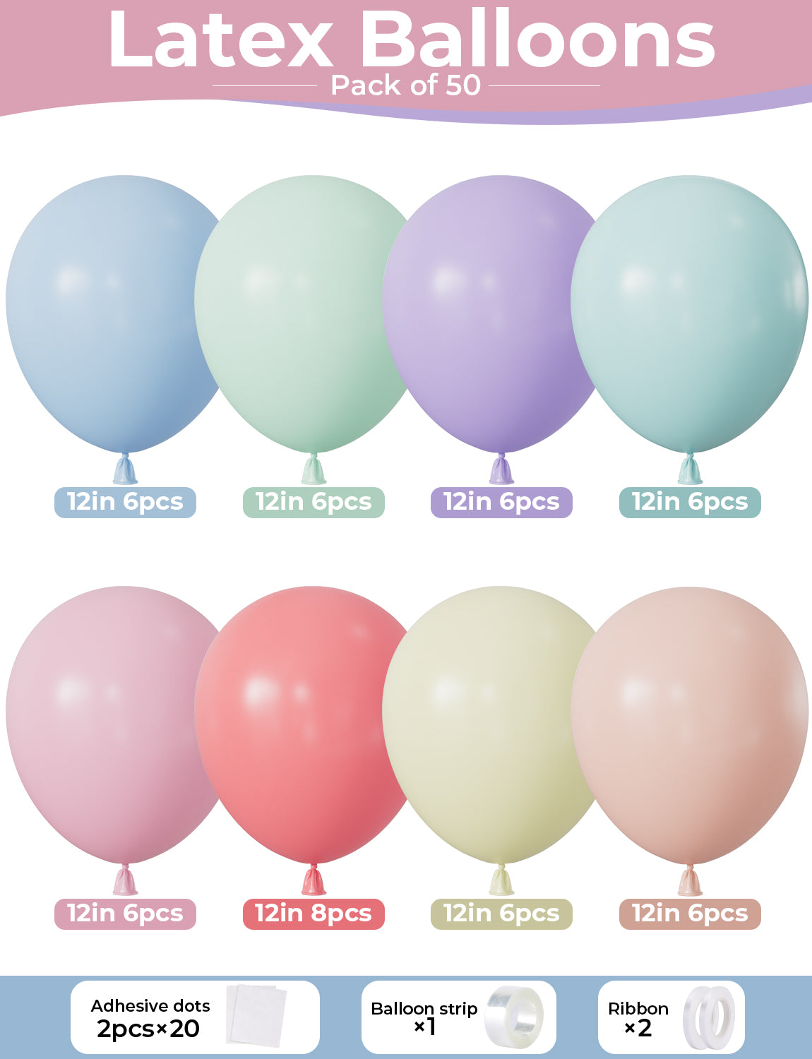 Pastel Balloons, 50 Pcs 12 Inch Pastel Rainbow Balloons, 8 Colours Colourful Macaron Latex Balloons, Multicoloured Balloons for Birthday Baby Shower Wedding Easter Unicorn Party Decorations