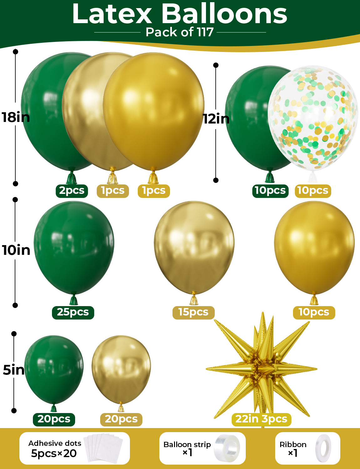Green and Gold Balloon Arch Kit Garland - Green and Gold Balloons With Explosion Star Balloons Latex Confetti Balloon for St. Patrick's Day Birthday Safari Jungle Baby Shower Party Decorations
