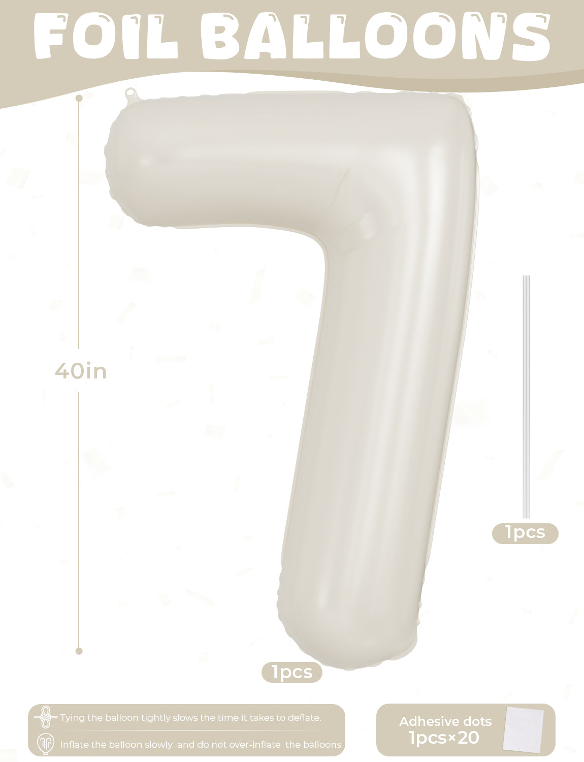 Adeyoo Cream Number 7 Balloons – 40 Inch Giant Foil Number Balloon, Light Cream Number Balloon for Birthday Anniversary Baby Shower Party Decorations