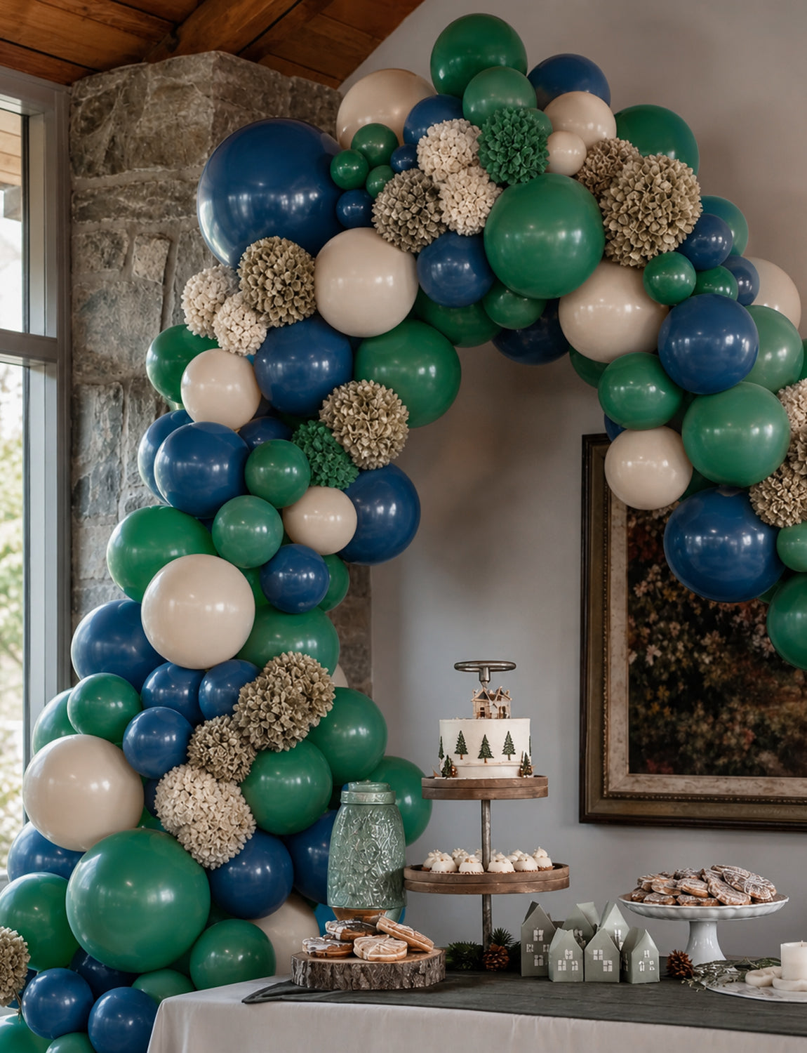 Navy Blue and Green Balloon Garland Arch Kit for Birthday Decoration 140 Pcs Different Sizes Balloon Arch Kit with Nude, Birthday Balloon for Wedding Christmas Teddy Bear Baby Shower Party Decor