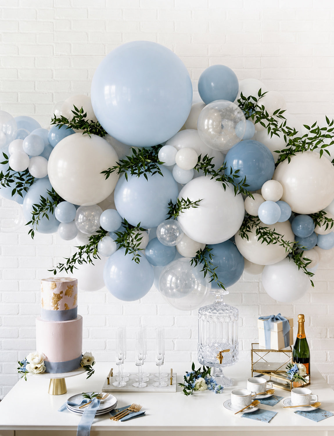 Dusty Blue White Balloons, 50 Pcs 12 Inch Blue and White Balloons Baby Blue and Cream Balloons, Clear Balloon for Kids Birthday Baby Shower Wedding Christening Gender Reveal Party Decorations