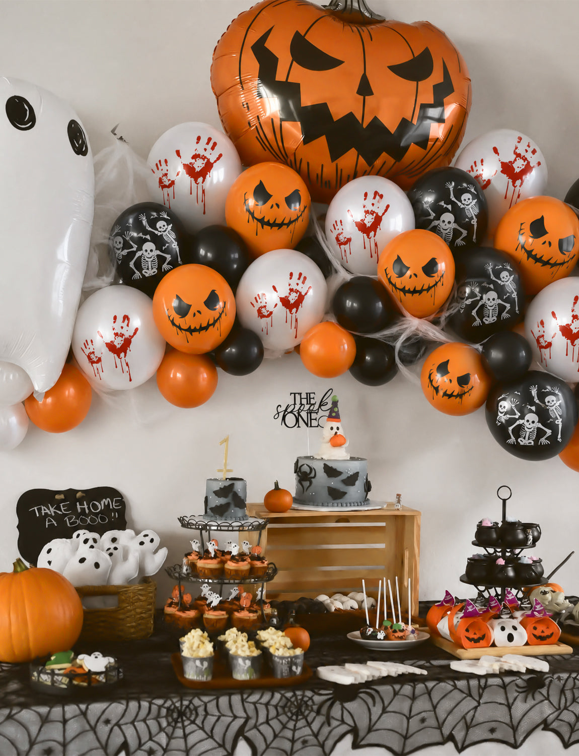 Halloween Balloons, Orange Black White Balloons, Spooky Party Decor 50 Pcs 12 Inch Halloween Latex Balloons, Scary Skeleton and Pumpkin Balloons, Horror Balloons for Halloween Party Decorations