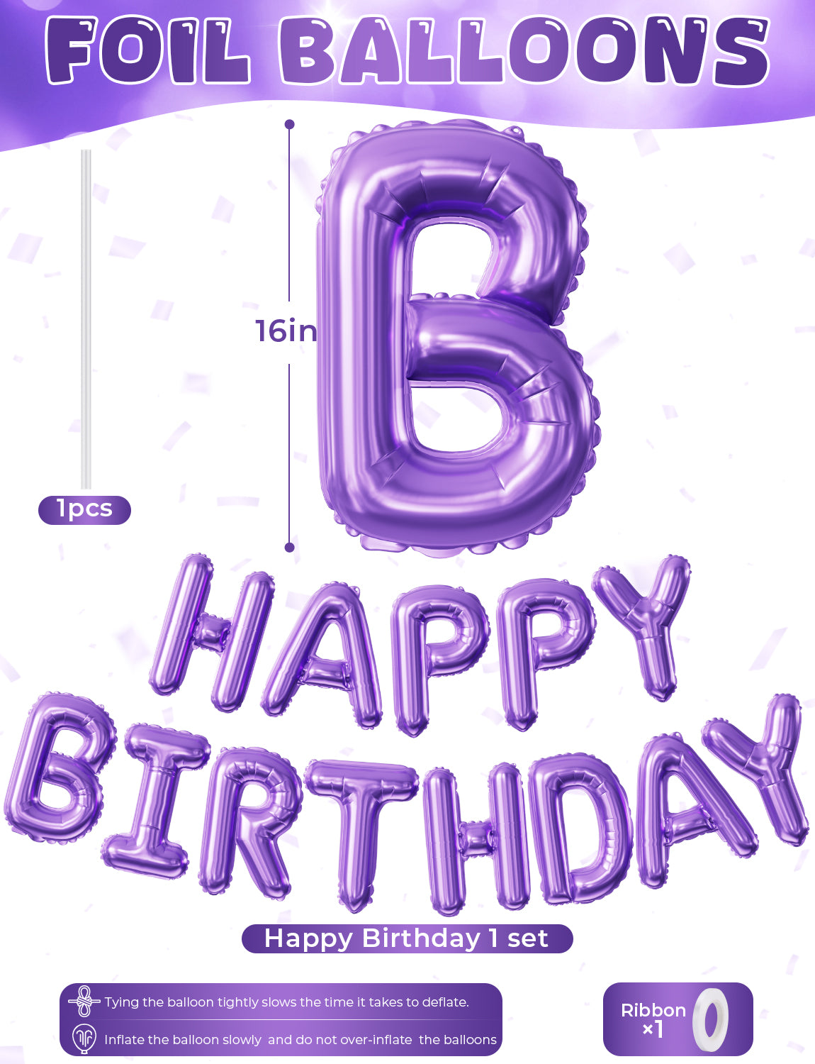 Dark Purple Happy Birthday Balloons Banner - 16 Inch Purple Birthday Foil Balloon Big Letter Balloons Self Inflating Hbd Sign Balloon for Women Men Birth Party Decorations