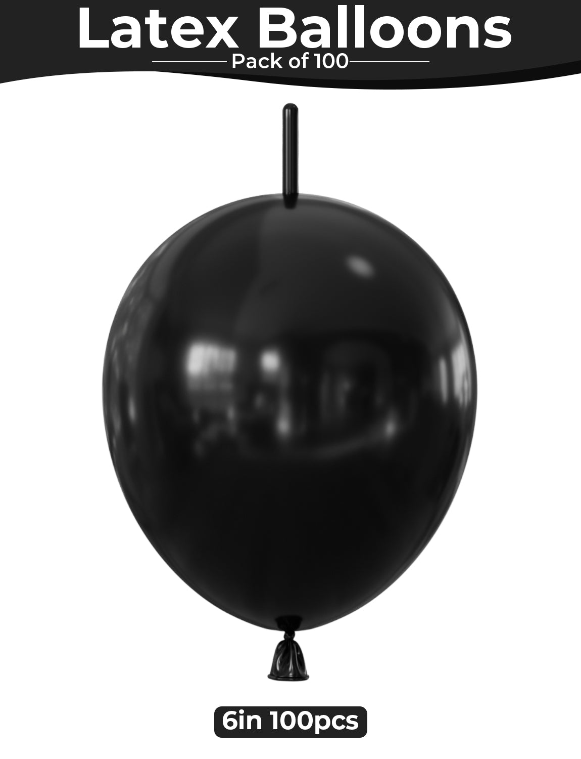Black Linking Balloons, 100 Pcs 6 Inch Quick Link Latex Balloons with Tail for Balloon Arch, Wall & Chain Decorations, Birthday, Wedding & Graduation Party