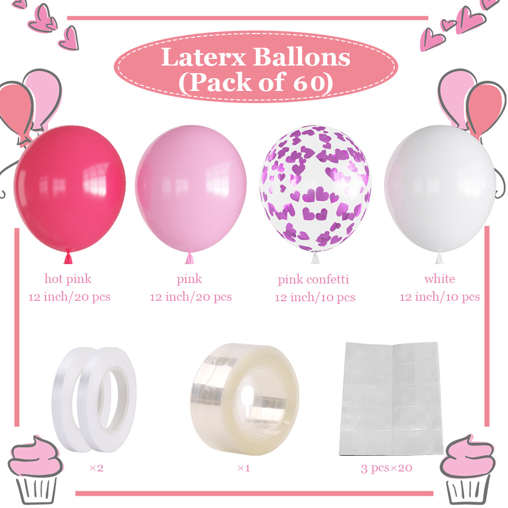Adeyoo 60 Pcs Hot Pink Balloons - 12 Inch Pink and White Balloons with Love Confetti Balloon Bright Party Balloon for Girls Women Princess Theme Birthday Wedding Baby Showers Party Decorations