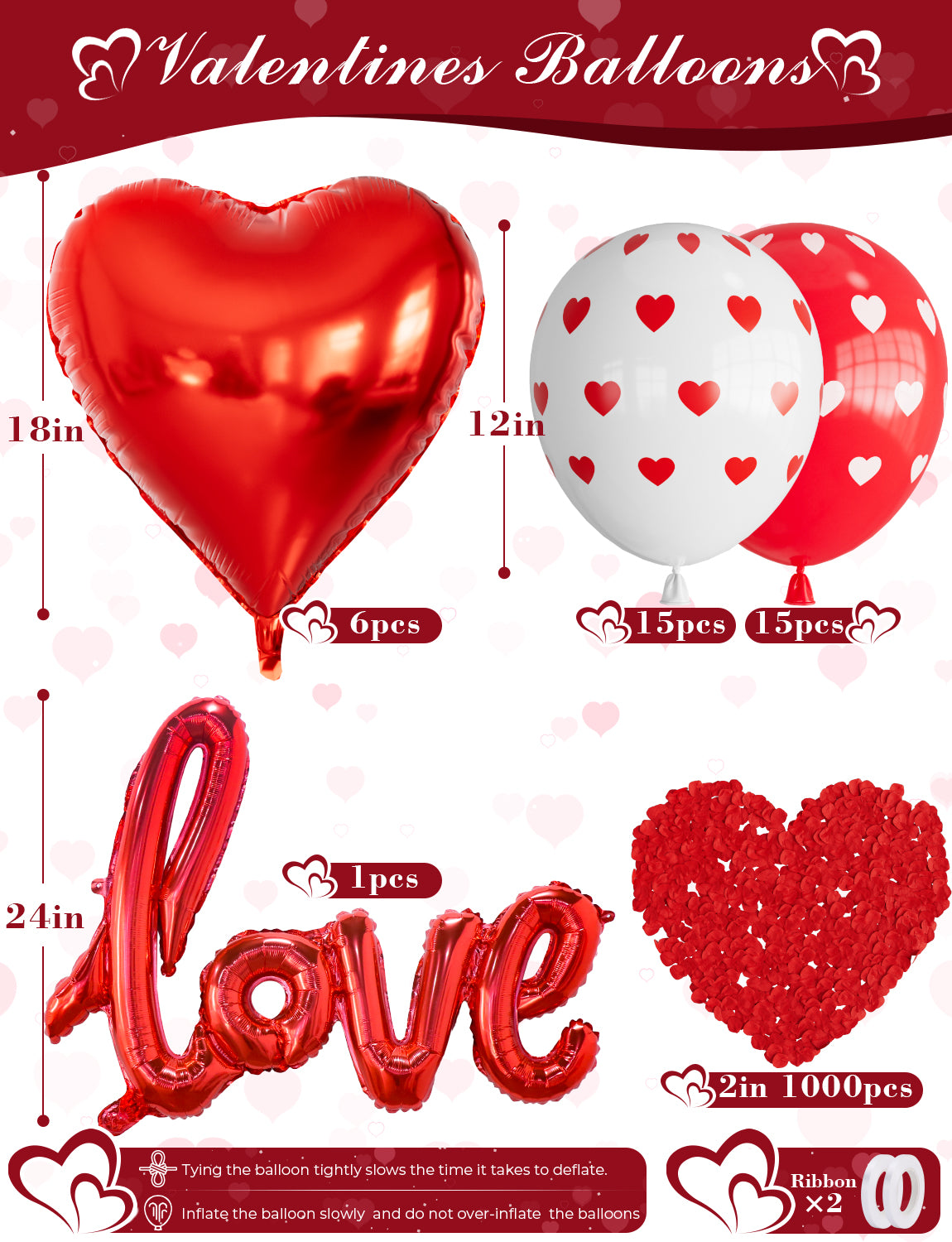 Adeyoo Valentines Day Balloons Decorations - I Love You and Heart Balloons with Love Bear Foil Balloon, Romantic 1000PCS Rose Petals for Valentines Anniversary Romantic Proposal Wedding Party Supplies