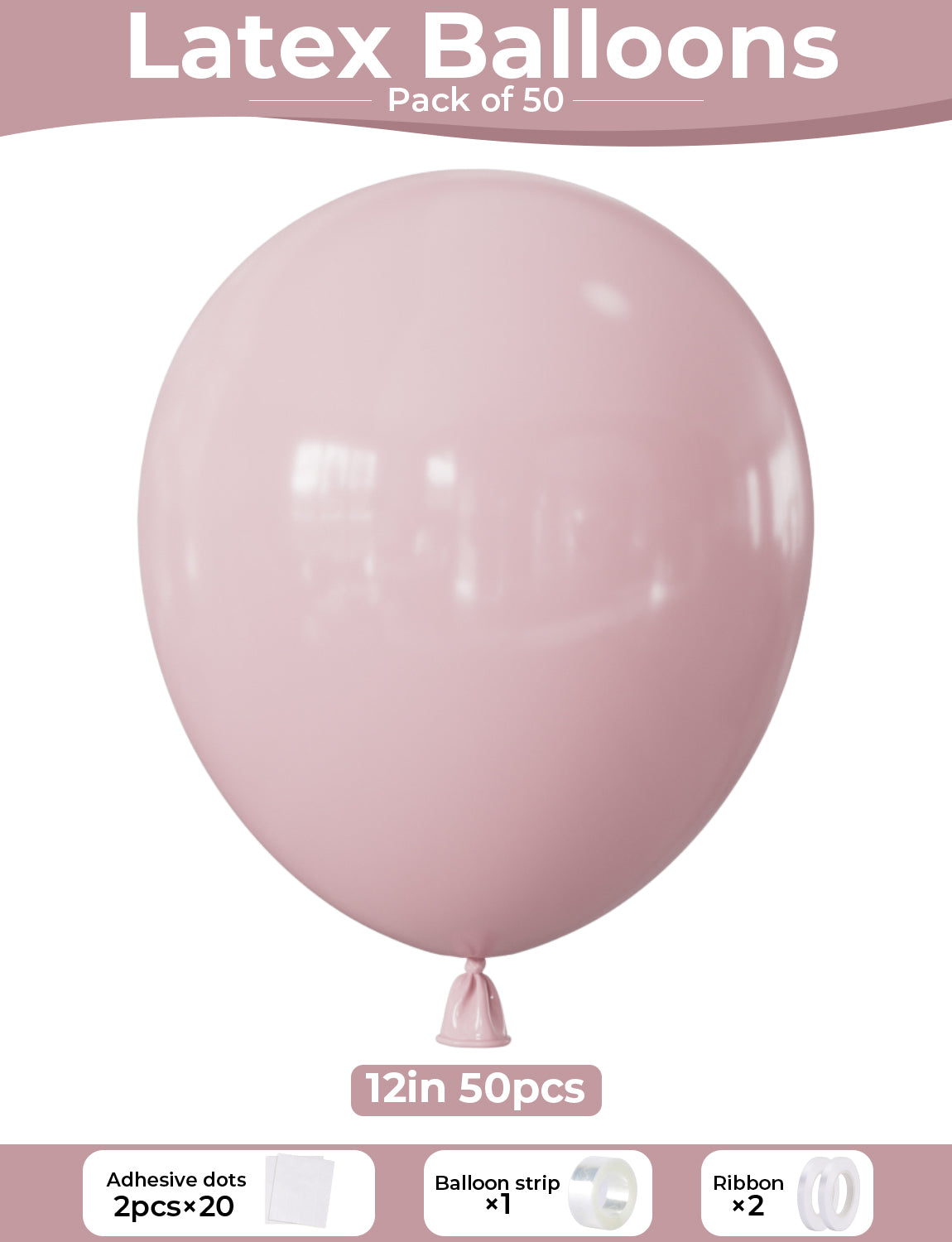Adeyoo Dusty Pink Balloons - 50 Pcs 12 Inch Pink Balloons Round Blush Latex Balloon with Ribbons Shiny Party Balloon for Birthday Baby Shower Boho Anniversary Wedding Party Decorations