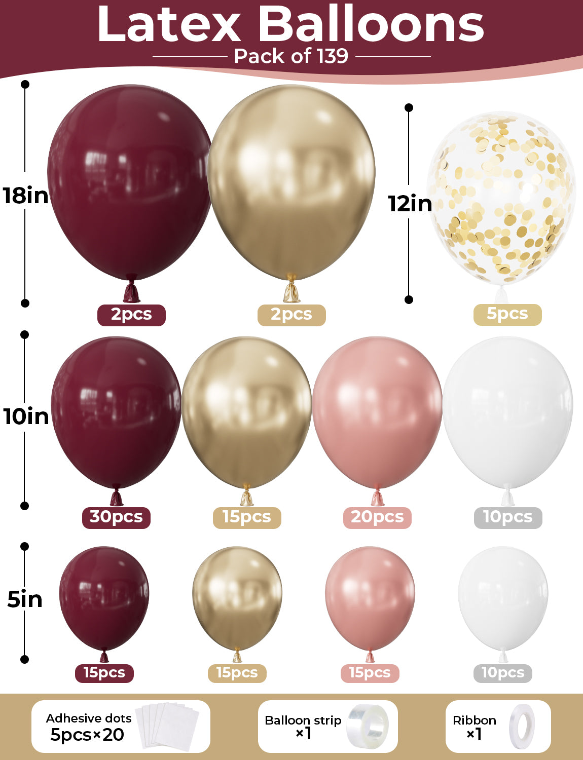 Burgundy Balloon Garland Arch Kit, 139 Pcs Maroon Rose Gold Balloon Burgundy and Gold Balloons, Rose Gold Balloons, Confetti Balloons for Fall Wedding Anniversary Birthday Party Decorations