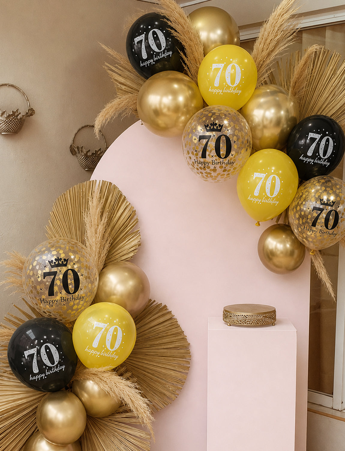 70th Birthday Balloons, 24 Pcs Black Gold Balloons for Men & Women 12 Inch Black and Gold Birthday Balloons, Gold Confetti Latex Balloons, 70th Birthday Decorations for Him & Her