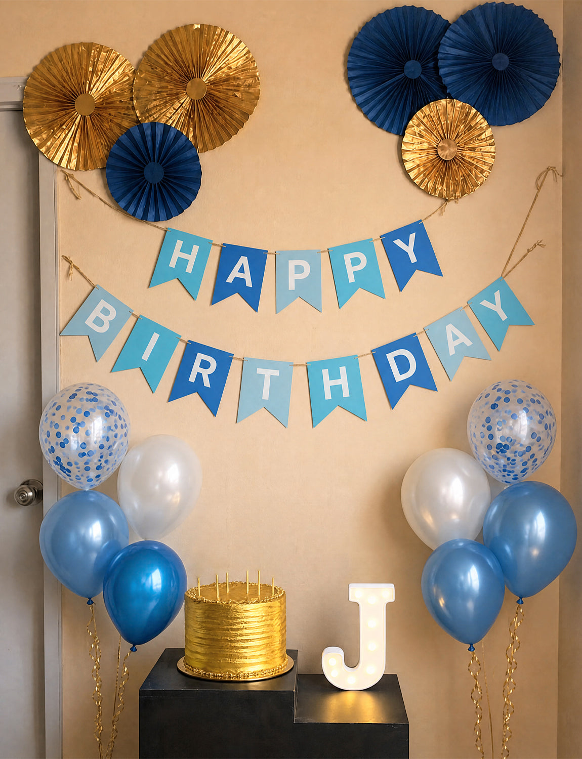 Blue Happy Birthday Banner - Pearl Blue and White Balloons with Reusable Happy Birthday Banner Glitter Party Decorations for Men Boys Pet Birth Party, Photo Shoot Supplies