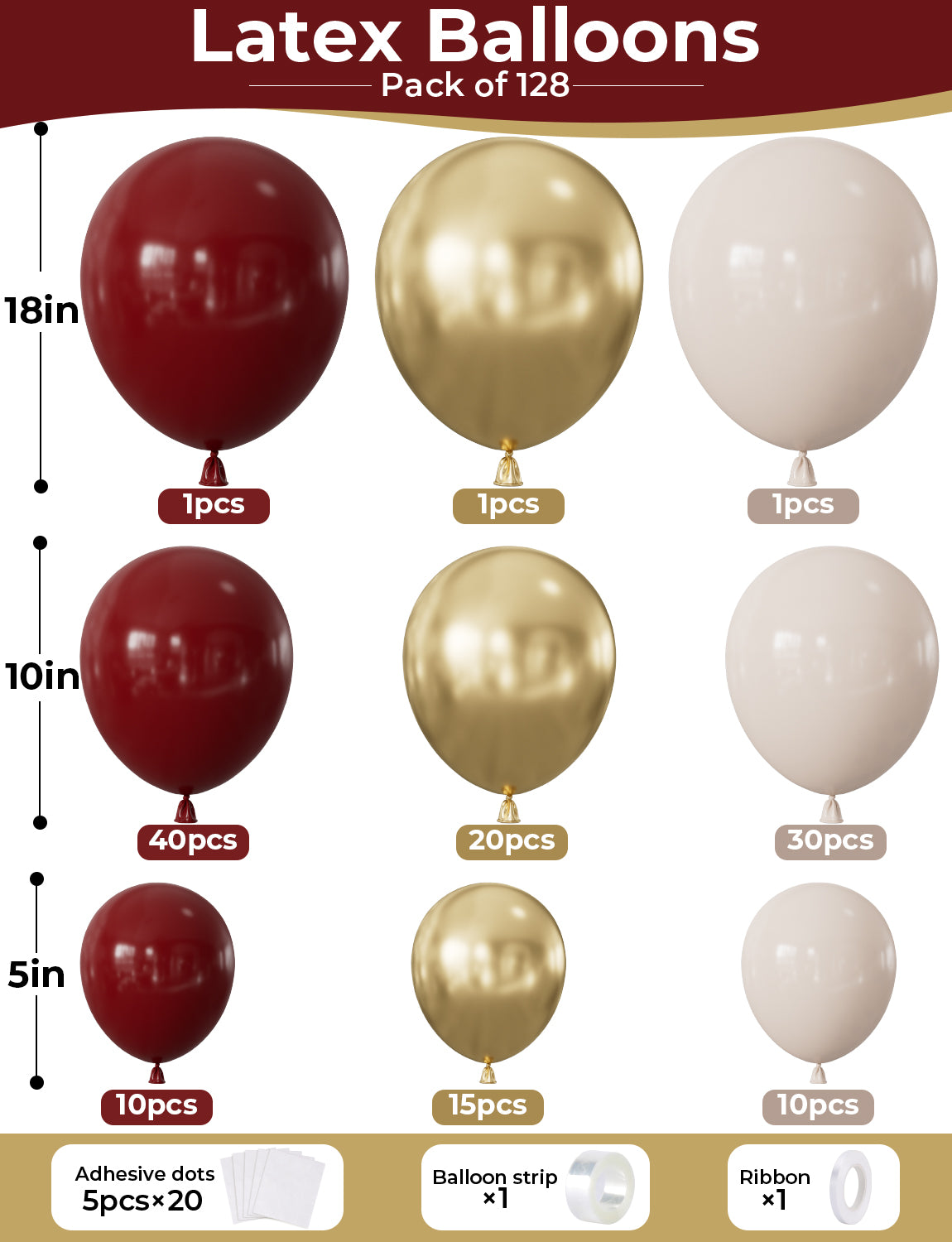 Adeyoo Burgundy Balloons Arch Kit Garland - 128 Pcs Wine Red Balloon Arch with Maroon White Balloon Glitter Gold Latex Balloons for Ruby Wedding Anniversary Birthday Prom Party Decorations