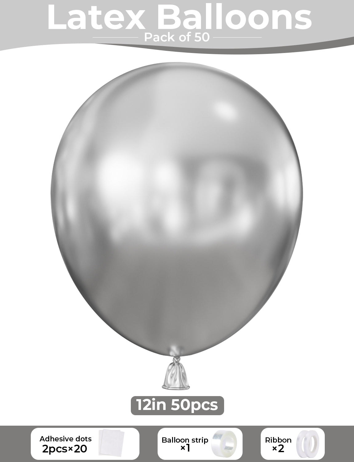 Silver Balloons - 12 Inch Metallic Silver Balloons for Party Decor 50Pcs Strong Thicken Metallic Silver Balloons Round Latex Balloons for Birthday Wedding Anniversary New Year Eve Engagement