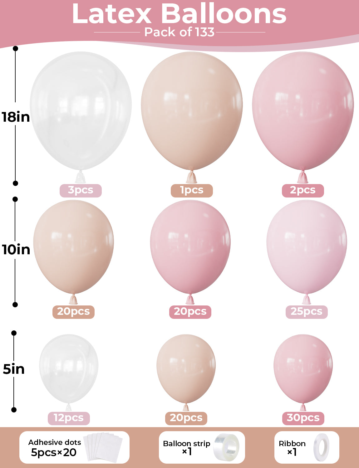 Adeyoo Pink Balloon Arch Kit Garland - 133Pcs Pastel Pink Balloon Arch kit with Baby Light Pastel Pink Nude Clear Balloons for Birthday Baby Shower Christening Gender Reveal Wedding Party Decorations