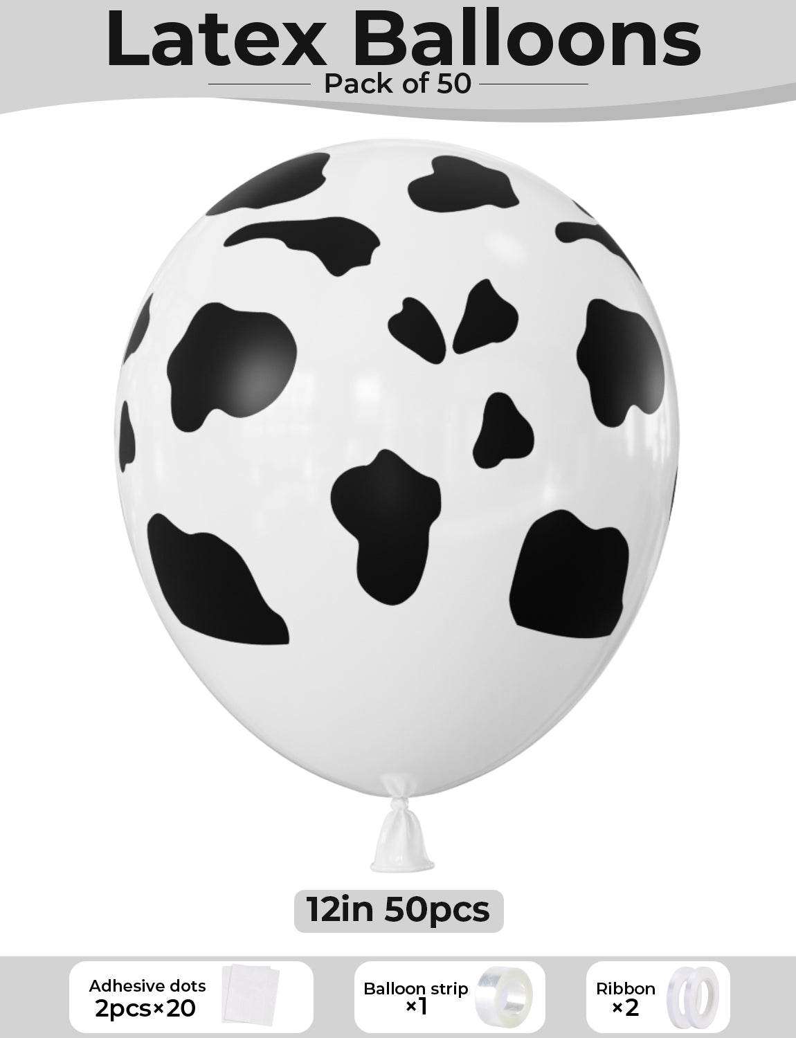 Cow Print Balloons, 50Pcs 12 Inch Black and White Cow Latex Balloons for Farm Theme Birthday, Barnyard Baby Shower, Western Cowboy Cowgirl Party Decorations