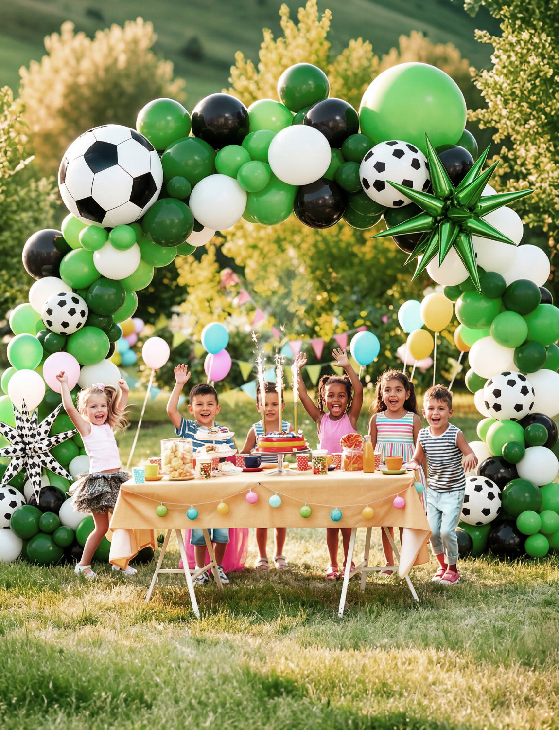 Football Balloon Garland Arch Kit, 115 Pcs Green Black White balloon Black and White Balloons, Football Print Star Foil Balloons, Football Birthday Decorations for Boys Soccer Sports Fan Party
