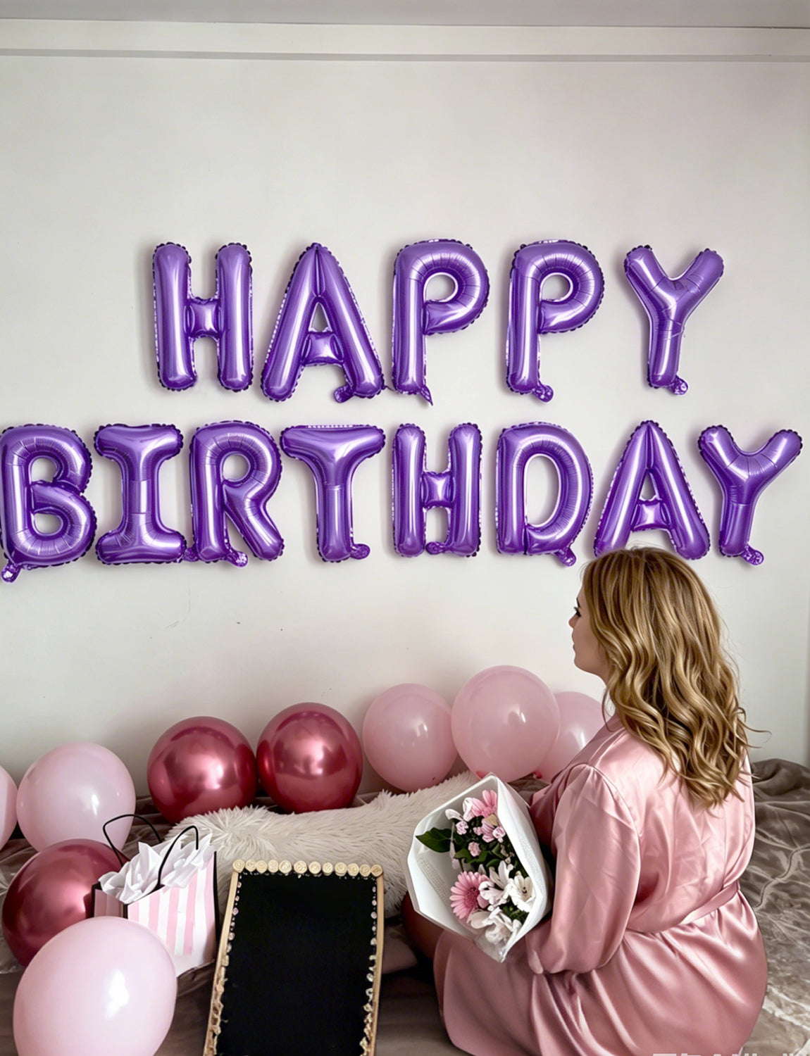 Dark Purple Happy Birthday Balloons Banner - 16 Inch Purple Birthday Foil Balloon Big Letter Balloons Self Inflating Hbd Sign Balloon for Women Men Birth Party Decorations