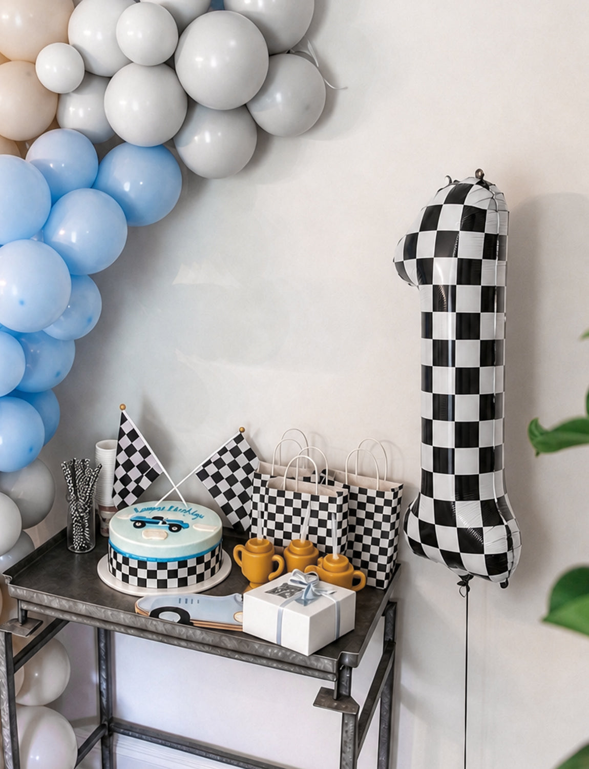 40 Inch Checkered Number 1 Balloon for Racing Birthday Decorations Large Number 1 Balloon, Black and White Foil Balloon for Birthday, Baby Shower, Race Car and Checkered Flag Party Decorations