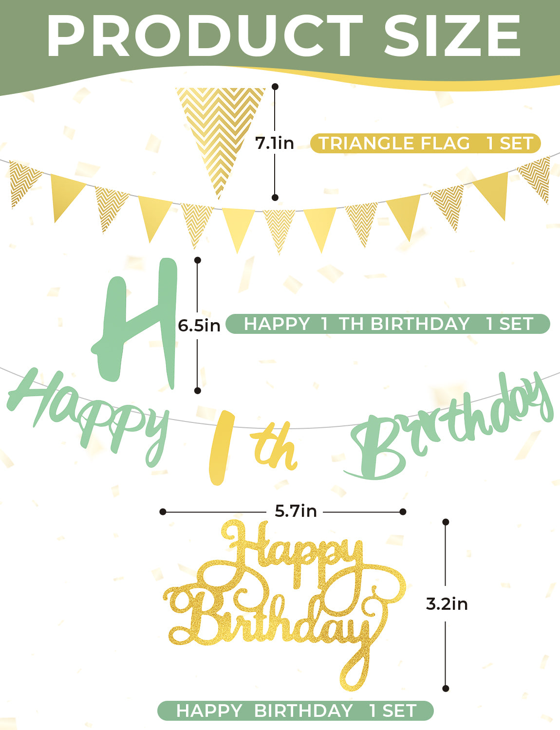1st Birthday Decoration for Boy Girl, Sage Green Gold White Balloons 1st Birthday Banner , Number 1 Balloon, Gold Bunting, Cake Topper for Baby Wild One Party First Birthday Decorations