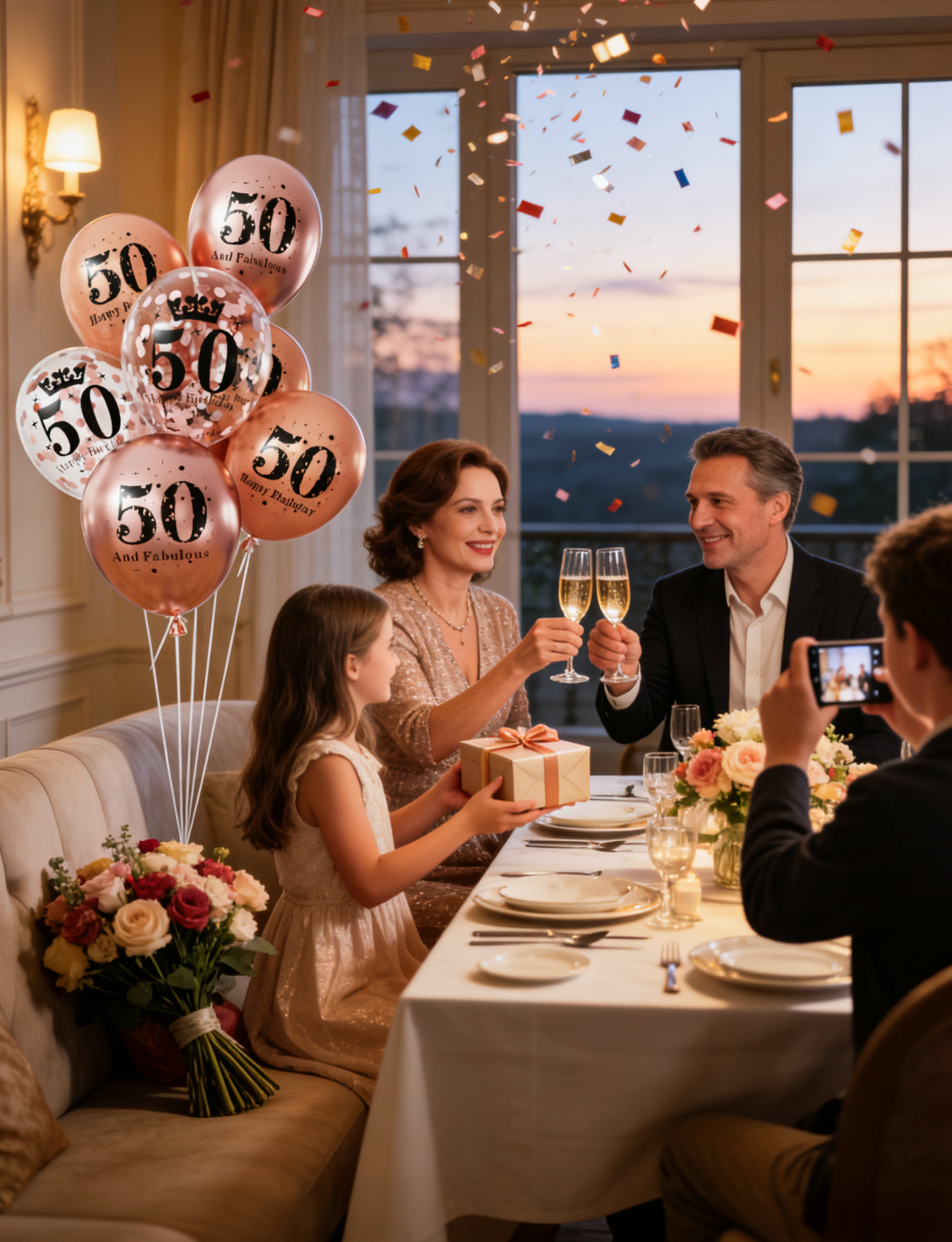 Adeyoo 24Pcs 50th Birthday Balloons for Women - 12Inch Fabulous 50th Birthday Decorations, Happy 50 Birthdays Rose Gold Latex Confetti Balloons for Women Birth Anniversary Celebration Party supplies