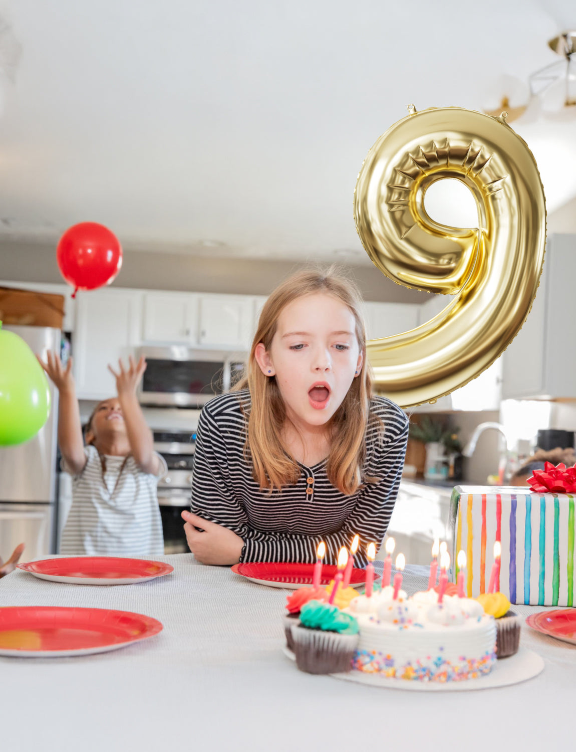 Adeyoo Gold Number 9 Balloon - 40" Large Champagne Gold Digital 9 Balloon for Boys Girls 9th Birthday, Self Inflating Number Balloons 0-9 for Women Men Birthday Anniversary Party Decorations