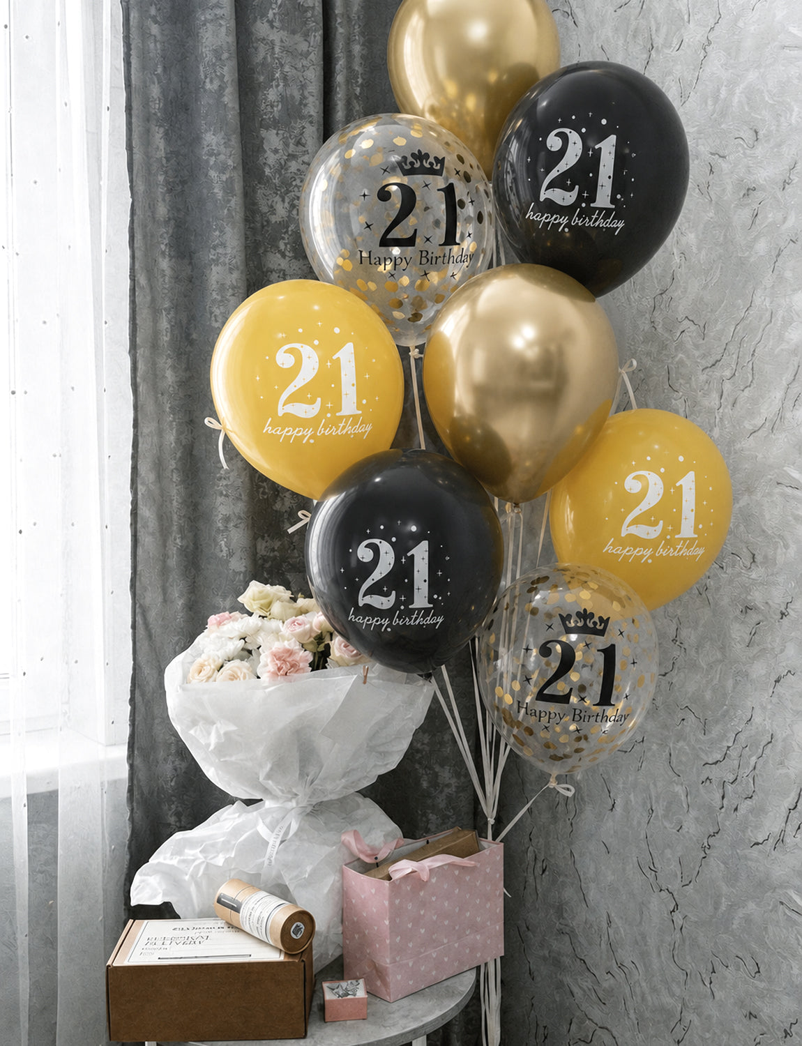 21st Birthday Balloons, 24 Pcs Black and Gold Balloons for Men Women 12Inch Black and Gold Balloons with Confetti balloons, Black and Gold 21st Birthday Decorations for Him & Her