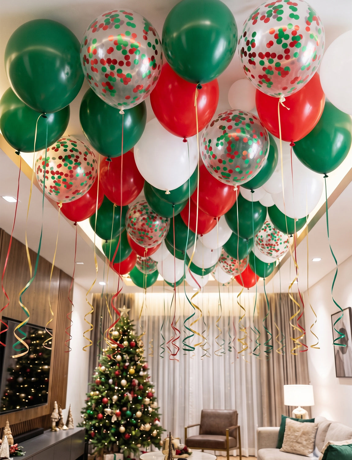 Christmas Balloons, 50 Pcs 12 Inch Red Green White Latex Balloons Christmas Latex Balloons, Red Green Confetti Balloon, Xmas Decorations for Christmas Winter Italian Themed Birthday Party