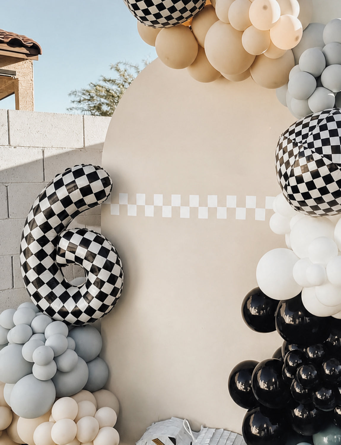 40 Inch Checkered Number 6 Balloon for Racing Birthday Decorations Large Number 6 Balloon, Black and White Foil Balloon for Birthday, Baby Shower, Race Car and Checkered Flag Party Decorations