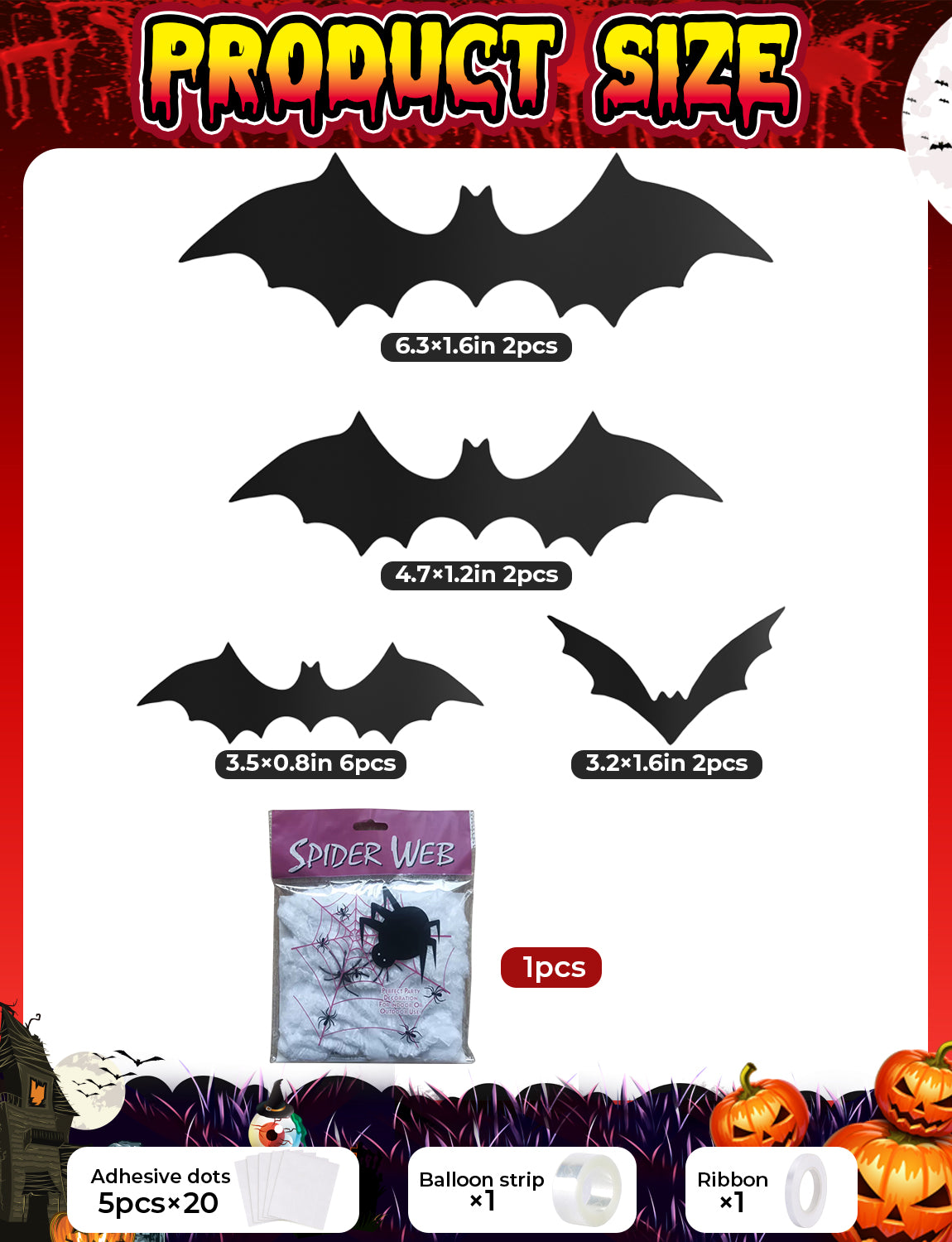 Halloween Balloon Garland Arch Kit, Bloody Black Red White Balloons 130 Pcs Halloween Balloon with Spider Web and 3D Bat Stickers for Horror Party, Haunted House, Birthday and Photo Booth Decor